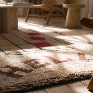 Cream Color Antique American Folk Art Musical Notes Design Hooked Rug (SKU 20505) - in-room detail