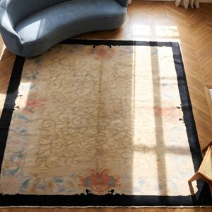 Cream Color Classic Antique Chinese Art Deco Design Area Rug (SKU 22663) - styled overhead view