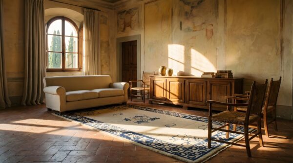 Cream color antique floral chinese small scatter size peking area rug 10 Cream color antique floral chinese small scatter size peking area rug (sku 23570) - room view