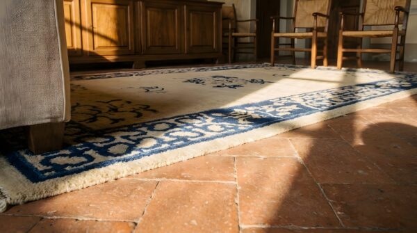 Cream color antique floral chinese small scatter size peking area rug 11 Cream color antique floral chinese small scatter size peking area rug (sku 23570) - in-room detail