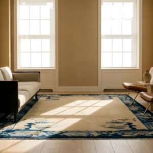 Cream Color Minimalist Open Field Antique Chinese Peking Small Scatter Size Rug (SKU 24769) - room view