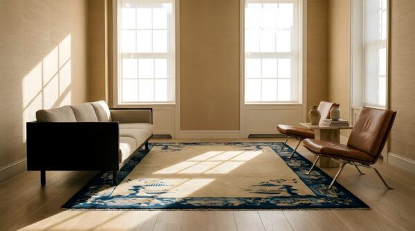 Cream color minimalist open field antique chinese peking small scatter size rug 12 Cream color minimalist open field antique chinese peking small scatter size rug (sku 24769) - room view