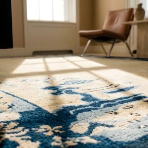 Cream Color Minimalist Open Field Antique Chinese Peking Small Scatter Size Rug (SKU 24769) - in-room detail