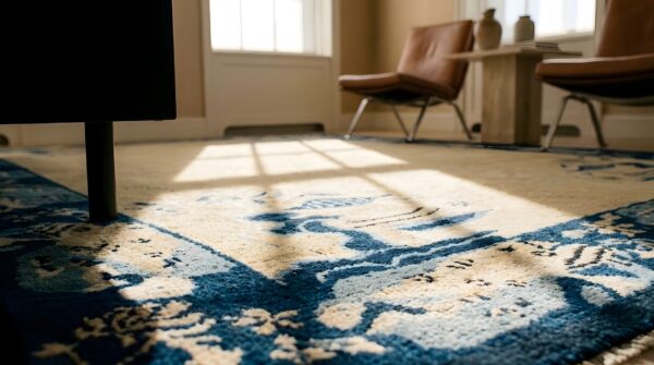 Cream color minimalist open field antique chinese peking small scatter size rug 13 Cream color minimalist open field antique chinese peking small scatter size rug (sku 24769) - in-room detail