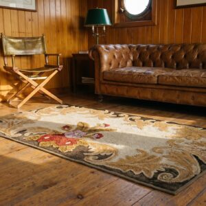 Cream Color Open Field Antique American Folk Art Small Scatter Size Hooked Rug (SKU 20781) - room view