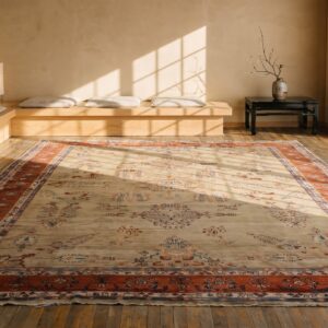 Cream Field Intricate Floral Pattern Antique Luxurious Wool Persian Sarouk Farahan Rug (SKU 22068) - room view