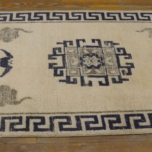 Antique Cream Wool Oriental Mongolian Hallway Runner Rug (SKU 23951) - styled overhead view