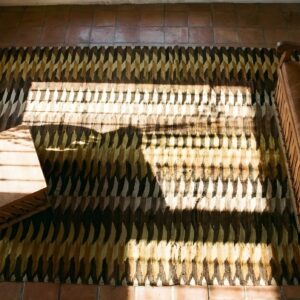 Dazzling Geometric Design Antique Native American Navajo Earth Tone Rug (SKU 23767) - styled overhead view