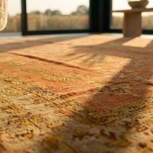 Antique Decorative Coral Color Turkish Oushak Room Size Wool Rug (SKU 24790) - in-room detail