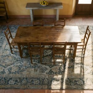 Decorative Antique Faded Gray Color Room Size Floral Persian Tabriz Rug (SKU 25432) - styled overhead view