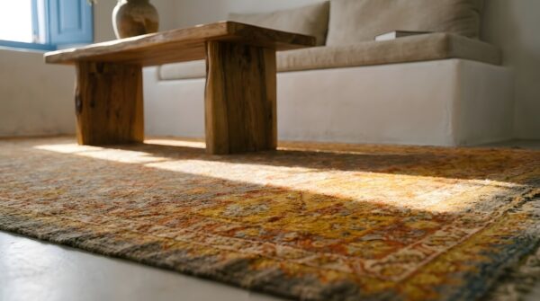 Decorative gray antique turkish room size tribal oushak area rug (sku 24794) - in-room detail