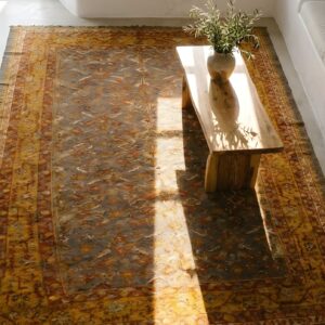 Decorative Gray Antique Turkish Room Size Tribal Oushak Area Rug (SKU 24794) - styled overhead view