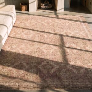 Decorative Light Color Allover Tribal Pattern Antique Oversized Turkish Oushak Carpet (SKU 20826) - styled overhead view
