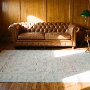 Decorative Light Faded Ivory Color Antique Indian Tribal Floral Design Cotton Agra Rug (SKU 20362) - room view