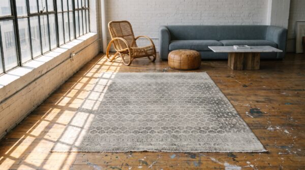 Decorative light gray color allover geometric pattern antique agra rug 7 Decorative light gray color allover geometric pattern antique agra rug (sku 21347) - room view