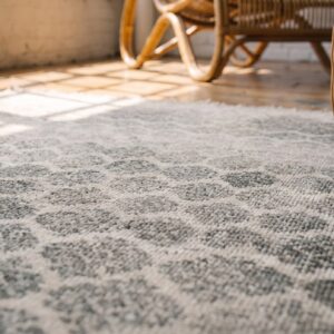 Decorative Light Gray Color Allover Geometric Pattern Antique Agra Rug (SKU 21347) - in-room detail