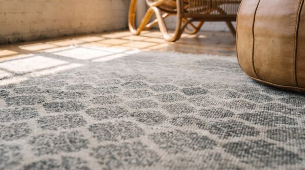 Decorative light gray color allover geometric pattern antique agra rug 8 Decorative light gray color allover geometric pattern antique agra rug (sku 21347) - in-room detail