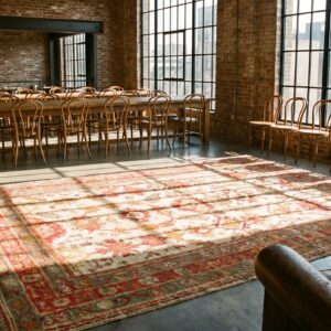 Decorative Light Ivory Color Tribal Large Scale Antique Turkish Room Size Oushak Rug (SKU 18473) - room view