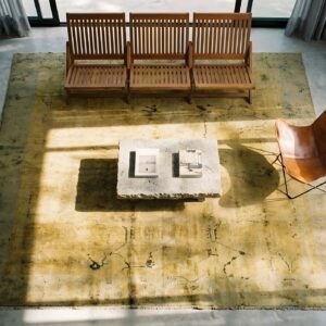 Decorative Light Washed Out Color Antique Chinese Deco Long and Narrow Rug (SKU 24393) - in-room detail