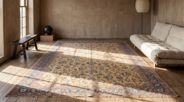 Decorative light yellow color antique allover design persian sultanabad oversized rug (sku 21534) - room view