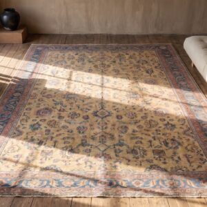 Decorative Light Yellow Color Antique Allover Design Persian Sultanabad Oversized Rug (SKU 21534) - styled overhead view