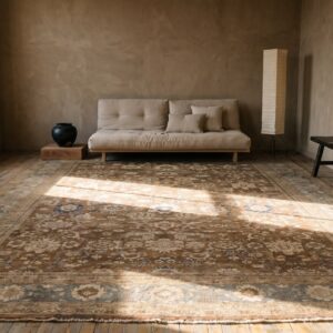 Decorative Neutral Brown Earthy Color Tribal Antique Oversized Persian Sultanabad Carpet (SKU 21792) - room view