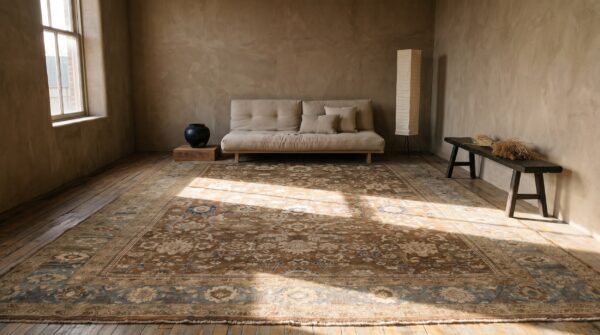 Decorative neutral brown earthy color tribal antique oversized persian sultanabad carpet 8 Decorative neutral brown earthy color tribal antique oversized persian sultanabad carpet (sku 21792) - room view