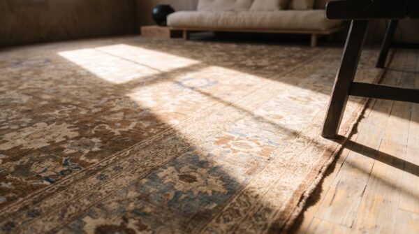 Decorative neutral brown earthy color tribal antique oversized persian sultanabad carpet 9 Decorative neutral brown earthy color tribal antique oversized persian sultanabad carpet (sku 21792) - in-room detail