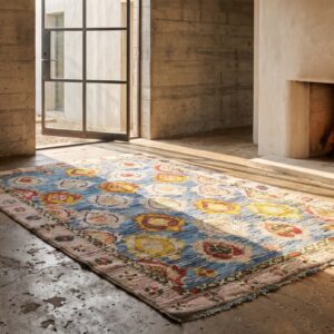 Decorative Sky Blue Color Antique Tribal Allover Design Cotton Area Rug (SKU 21360) - room view