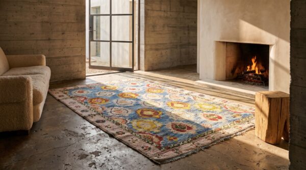 Decorative sky blue color antique tribal allover design cotton area rug 8 Decorative sky blue color antique tribal allover design cotton area rug (sku 21360) - room view