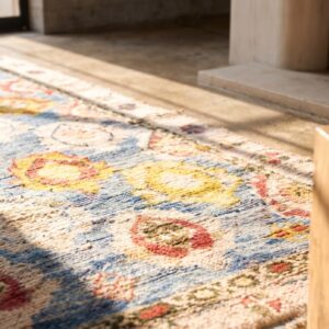 Decorative Sky Blue Color Antique Tribal Allover Design Cotton Area Rug (SKU 21360) - in-room detail