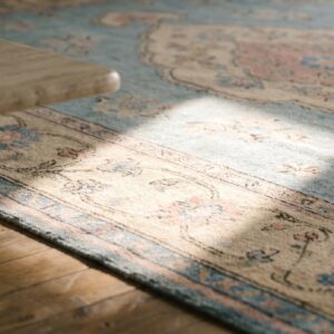 Decorative Antique Turkish Oushak Square Room Size Carpet (SKU 17983) - in-room detail
