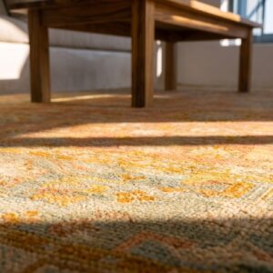 Decorative Warm Light Coral Color Antique Large Scale Turkish Oushak Room Size Rug (SKU 23370) - in-room detail