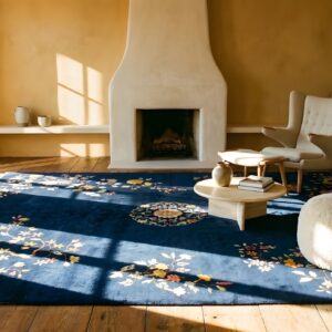 Antique Deep Navy Blue Color Floral Chinese Art Deco Rug (SKU 25204) - room view