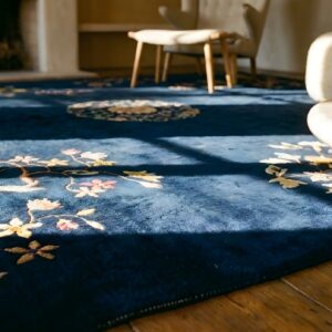 Antique Deep Navy Blue Color Floral Chinese Art Deco Rug (SKU 25204) - in-room detail
