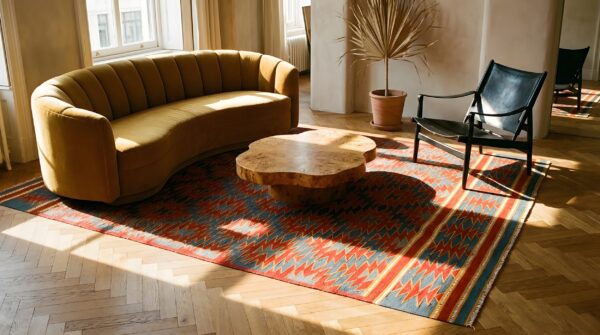 Antique dhurrie hallway runner cotton blue rug 10 Antique dhurrie hallway runner cotton blue rug (sku 24982) - room view