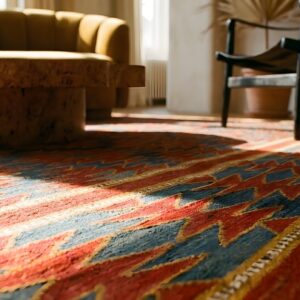 Antique Dhurrie Hallway Runner Cotton Blue Rug (SKU 24982) - in-room detail