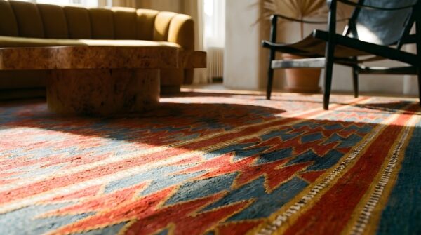 Antique dhurrie hallway runner cotton blue rug 11 Antique dhurrie hallway runner cotton blue rug (sku 24982) - in-room detail