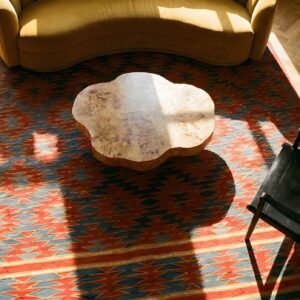 Antique Dhurrie Hallway Runner Cotton Blue Rug (SKU 24982) - styled overhead view