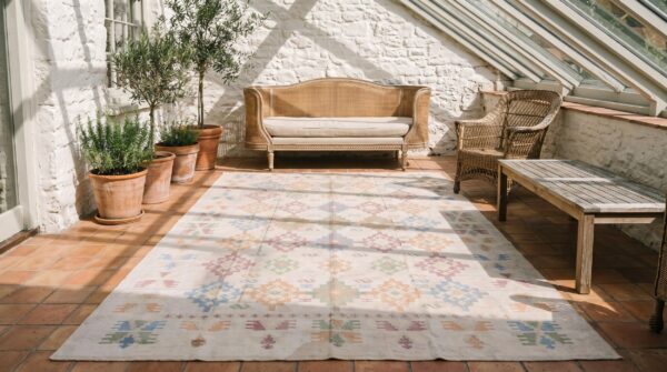 Antique dhurrie hallway runner cotton ivory rug 8 Antique dhurrie hallway runner cotton ivory rug (sku 22079) - room view