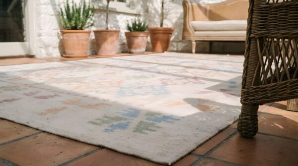 Antique dhurrie hallway runner cotton ivory rug 9 Antique dhurrie hallway runner cotton ivory rug (sku 22079) - in-room detail