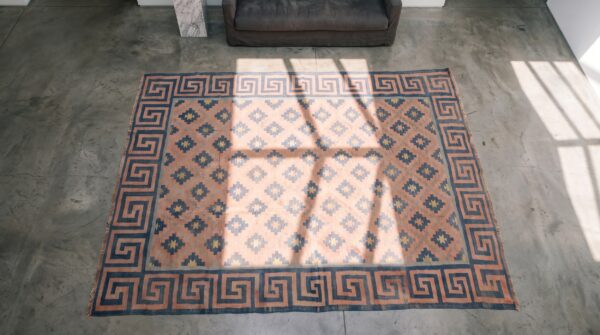Antique dhurrie hallway runner wool multicolor rug 2 Antique dhurrie hallway runner wool multicolor rug (sku 21159) - styled overhead view