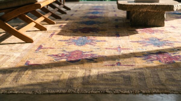 Antique dhurrie small scatter size cotton brown rug 11 Antique dhurrie small scatter size cotton brown rug (sku 21753) - in-room detail