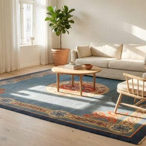 Antique Donegal Arts & Crafts Square Wool Blue Rug (SKU 25658) - room view