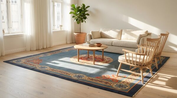 Antique donegal arts & crafts square wool blue rug 10 Antique donegal arts & crafts square wool blue rug (sku 25658) - room view