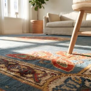 Antique Donegal Arts & Crafts Square Wool Blue Rug (SKU 25658) - in-room detail