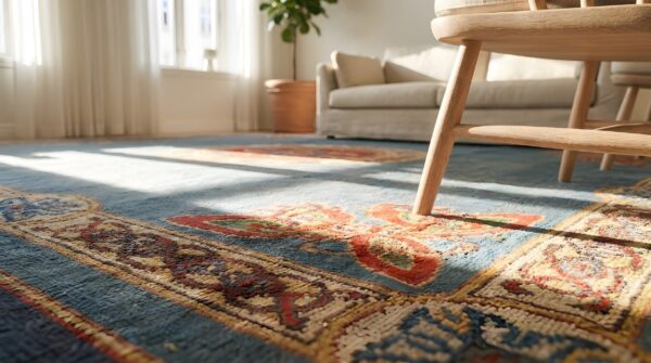 Antique donegal arts & crafts square wool blue rug 11 Antique donegal arts & crafts square wool blue rug (sku 25658) - in-room detail