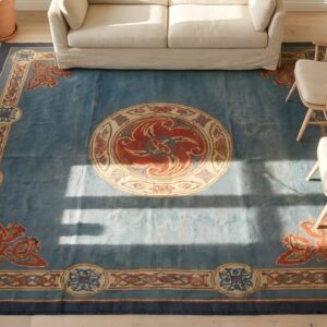 Antique Donegal Arts & Crafts Square Wool Blue Rug (SKU 25658) - styled overhead view