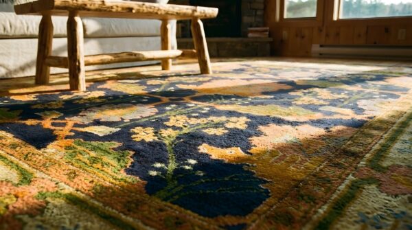 Antique donegal - arts & crafts ireland floral, medallion knotted rug (sku 24126) - in-room detail