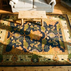 Antique Donegal - Arts & Crafts Ireland Floral, Medallion Knotted Rug (SKU 24126) - styled overhead view